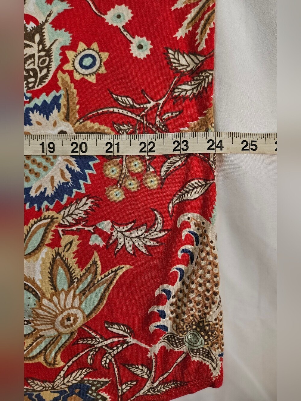 Chaps Denim Womens Red Paisley And Floral Short Sleeve Boxy Fit Top Size XL - Picture 6 of 15